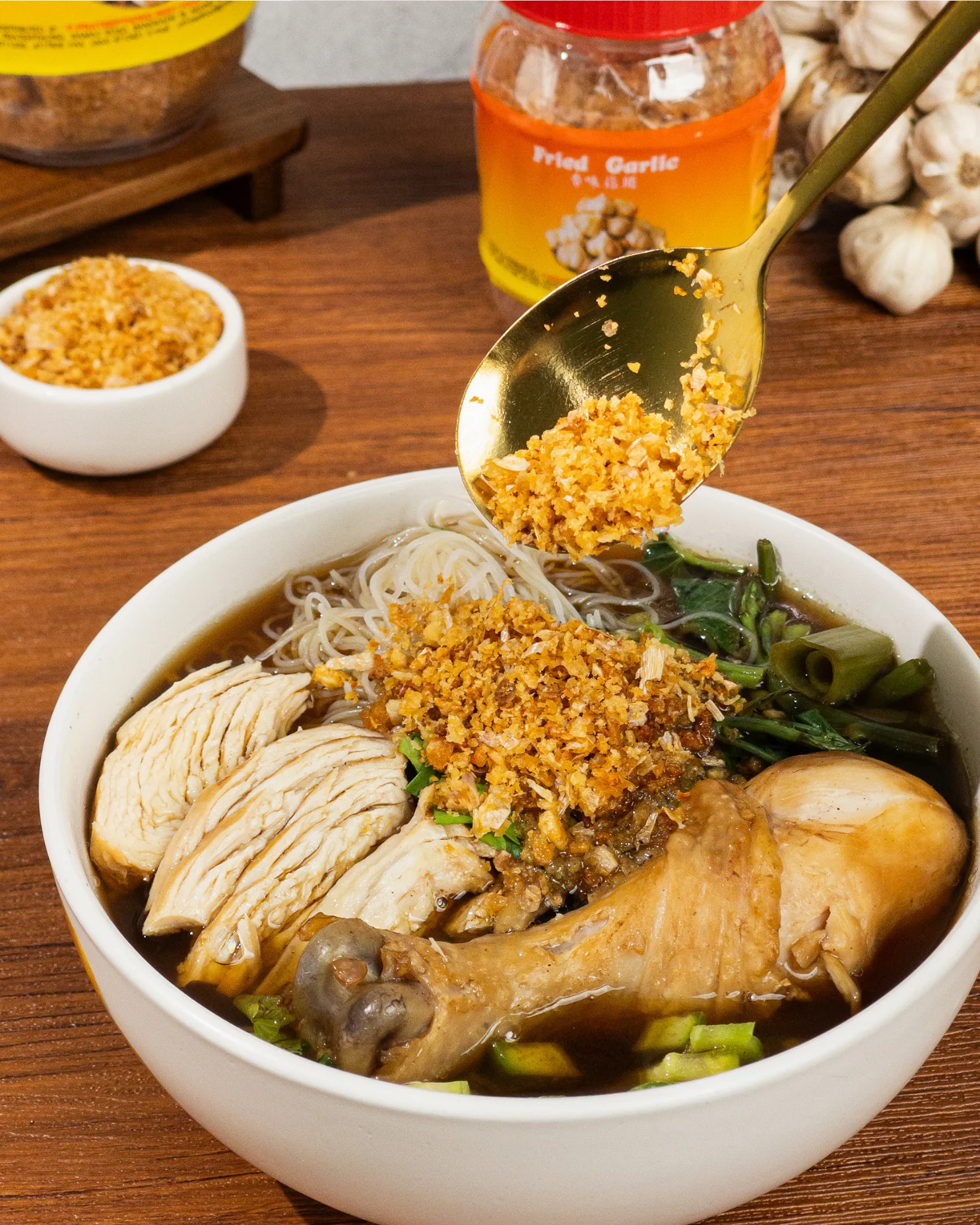 Fried Garlic served with noodles